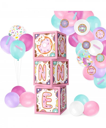 Donut One Balloons Boxes Decoration Pastel Baby First Birthday Backdrop Blocks Sprinkles Photo Props Cutouts Sweet One Year A...