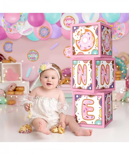 Donut One Balloons Boxes Decoration Pastel Baby First Birthday Backdrop Blocks Sprinkles Photo Props Cutouts Sweet One Year A...