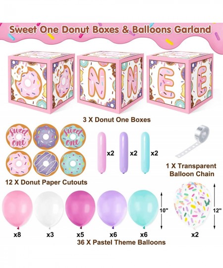 Donut One Balloons Boxes Decoration Pastel Baby First Birthday Backdrop Blocks Sprinkles Photo Props Cutouts Sweet One Year A...