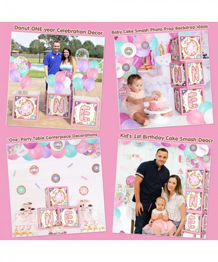 Donut One Balloons Boxes Decoration Pastel Baby First Birthday Backdrop Blocks Sprinkles Photo Props Cutouts Sweet One Year A...