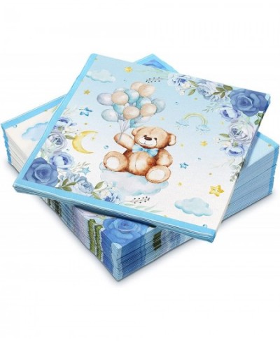 100 Pcs Bear Baby Shower Party Napkins Bear Baby Cocktail Napkins Disposable Paper Napkins Guest Dinner Hand Napkin for Boy G...