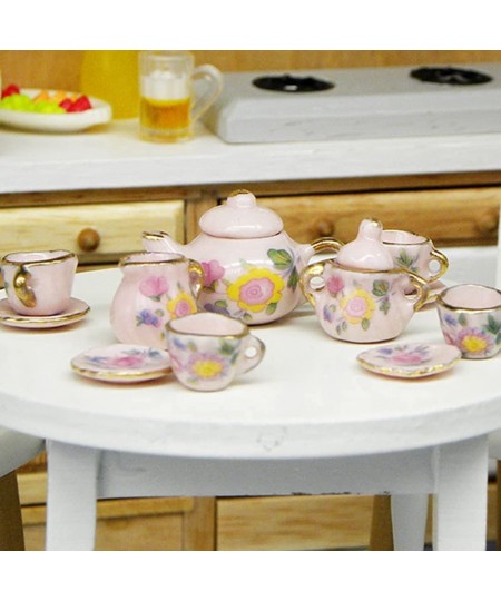 11 Pcs 1:12 Dolls House Miniature Mugs Dish Cups Pot Set Vintage Ceramic Tableware Toys Porcelain Coffee Tea Cup Plate Dining...