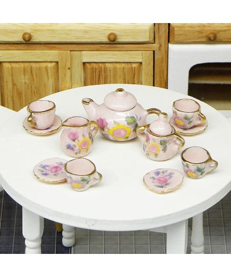 11 Pcs 1:12 Dolls House Miniature Mugs Dish Cups Pot Set Vintage Ceramic Tableware Toys Porcelain Coffee Tea Cup Plate Dining...