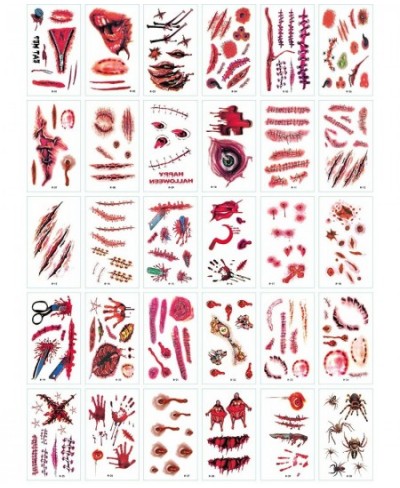 30 Sheet Halloween Face Fake Scar Temporary Tattoos Halloween Zombie Makeup Kit for Adults& Kits Vampire Bite Makeup Waterpro...