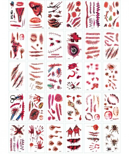 30 Sheet Halloween Face Fake Scar Temporary Tattoos Halloween Zombie Makeup Kit for Adults& Kits Vampire Bite Makeup Waterpro...