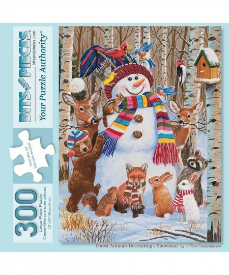 - 300 Piece Jigsaw Puzzle for Adults 18" x 24" - Forest Animals Decorating A Snowman - 300 pc Winter Snow Holiday Woods Scarf...