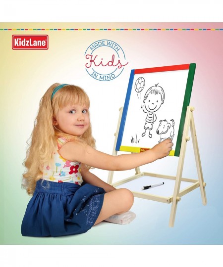 Art Easel for Kids | Wooden Toddler Easel | Double Sided Standing Chalkboard / Dry Erase Board for Kids | Toddler Drawing Boa...