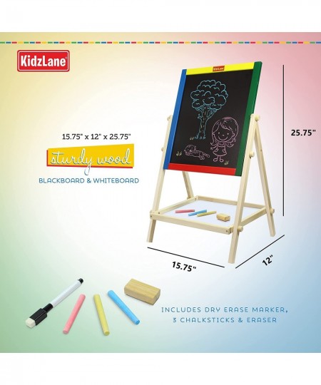 Art Easel for Kids | Wooden Toddler Easel | Double Sided Standing Chalkboard / Dry Erase Board for Kids | Toddler Drawing Boa...