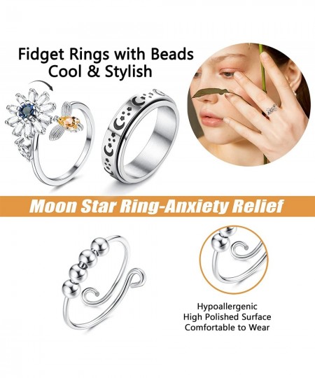 9Pcs Fidget Anxiety Rings for Women Spinner Band Rings for Anxiety Adjustable Cubic Zirconia Flower Butterfly Ladybug Bead St...