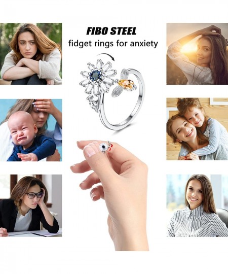 9Pcs Fidget Anxiety Rings for Women Spinner Band Rings for Anxiety Adjustable Cubic Zirconia Flower Butterfly Ladybug Bead St...