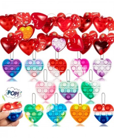 Prefilled Heart Pop Heart Fidget Toys with Cards for Kids - 12 Pack Mini Heart Pop Bubble Sensory Toys Bulk with Keychain Tod...