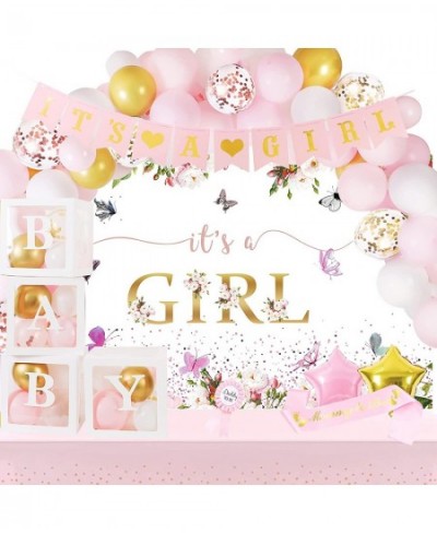 Baby Shower Decorations for Girl Pink Gold Baby Shower Decor Kit with It's a Girl Backdrop Banner and Balloons Boxes and Pink...