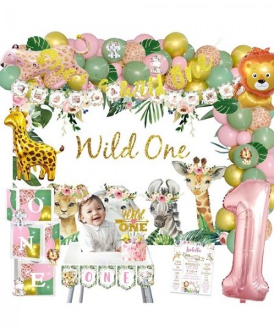 127 PCs Wild One Birthday Decorations Girl Jungle Safari Animal Theme 1st Party Decorations Backdrop Balloons Leaves Monthly ...