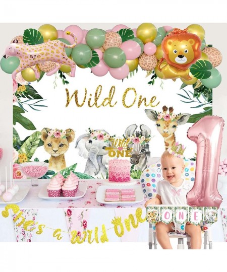 127 PCs Wild One Birthday Decorations Girl Jungle Safari Animal Theme 1st Party Decorations Backdrop Balloons Leaves Monthly ...