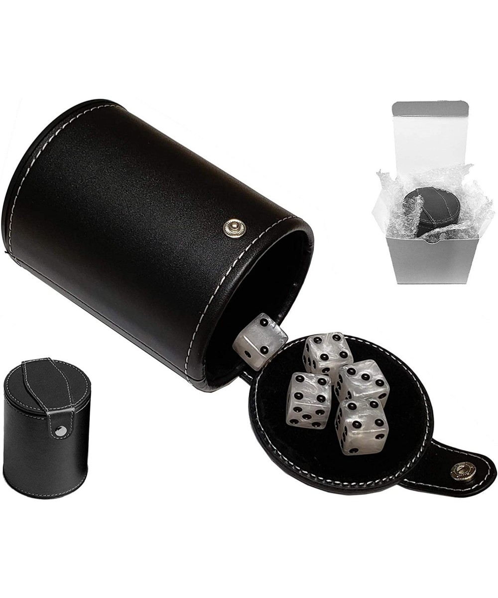 Set of 16mm Marbleized Dice and Black PU Leather Felt Lined Dice Cup with Storage Compartment (Gift Boxed) $26.48 - Game Acce...