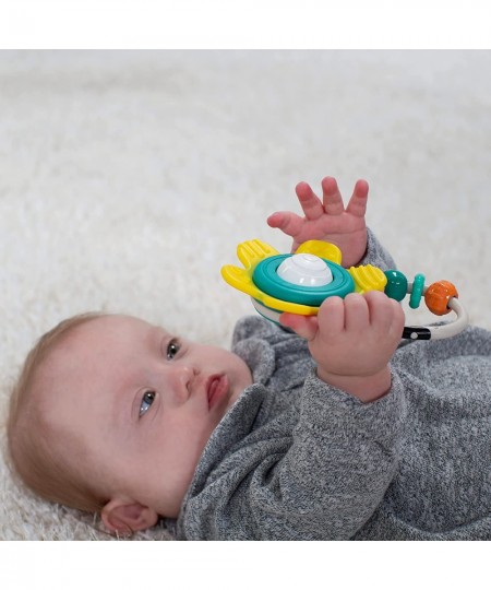 Spin & Teethe Gummy Yellow Flower Rattle - Easy to Grab Chewy Rings Multi-Texutre Petals Roller Ball Center - Teething & Sens...