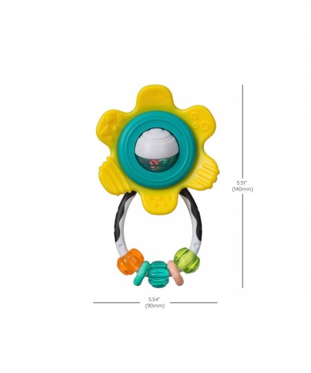 Spin & Teethe Gummy Yellow Flower Rattle - Easy to Grab Chewy Rings Multi-Texutre Petals Roller Ball Center - Teething & Sens...