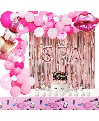 Spa Day Birthday Decorations Make Up Cake Cupcake Topper Balloons Arch Kit Pink Tablecloth Fringe Curtains for Girls Spa/Make...