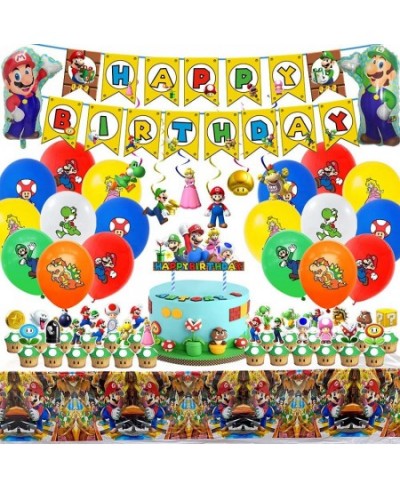 Super Mario Birthday Party Supplies Included Banners Cake Topper Cupcake Toppers Tablecover Hanging Swirls and Balloons for P...