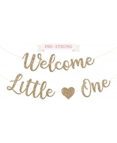 Pre-Strung Welcome Little One Banner - NO DIY - Gold Glitter Baby Shower Gender Reveal Party Banner in Script - Pre-Strung Ga...