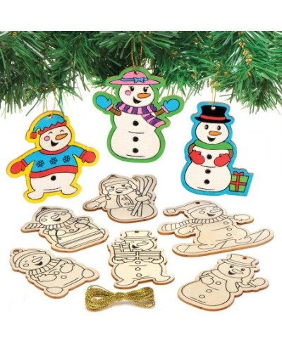 AX507 Snowman Wooden Decorations - Pack of 12 Christmas Decorations for Kids to Decorate and Display Ideal Kids Arts and Craf...