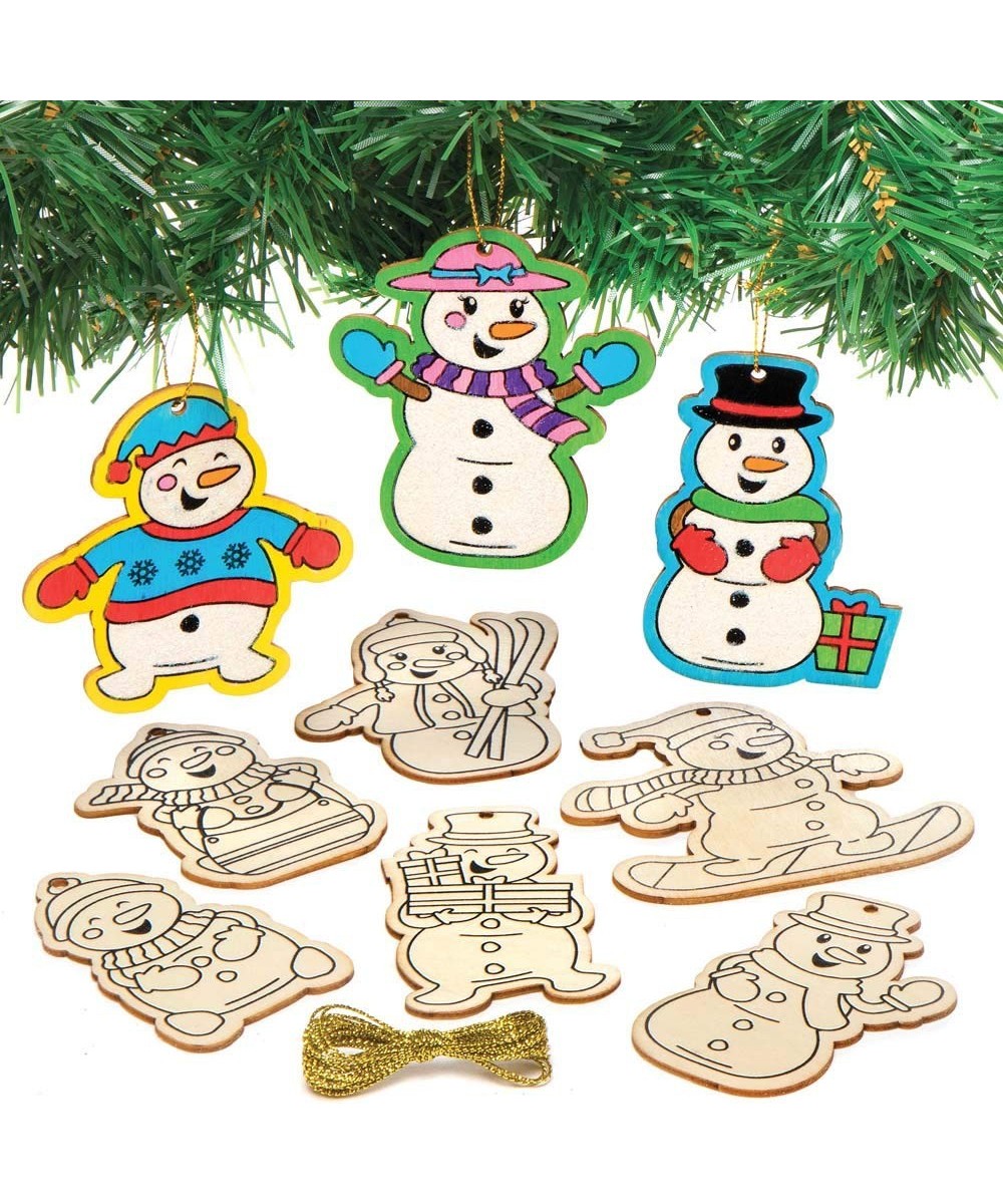 AX507 Snowman Wooden Decorations - Pack of 12 Christmas Decorations for Kids to Decorate and Display Ideal Kids Arts and Craf...