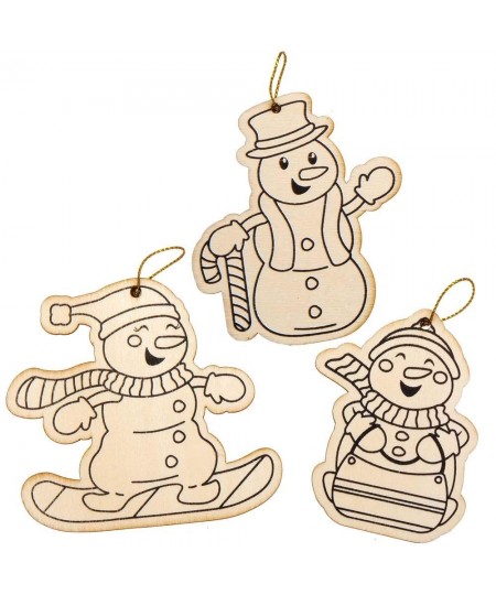 AX507 Snowman Wooden Decorations - Pack of 12 Christmas Decorations for Kids to Decorate and Display Ideal Kids Arts and Craf...