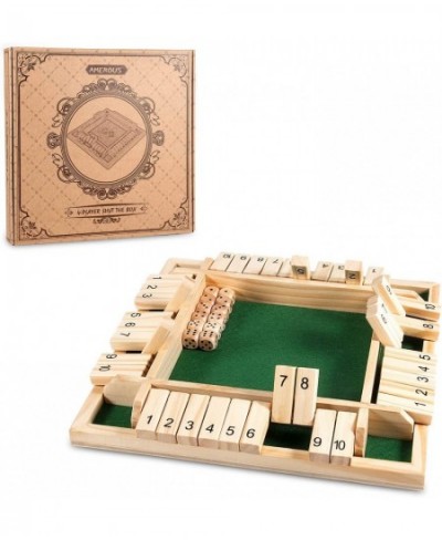 12 Inches Shut The Box Family Game ( 1-4 Players ) 4 Sided Large Wooden Number Dice Board Game with 12 Dices and Shut The Box...