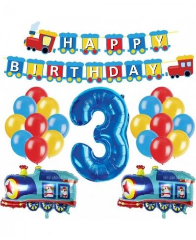 Train 3rd Birthday Decorations Boys Train 3 Years Old Birthday Party Supplies With Number 3 Foil Balloons Train Birthday Bann...