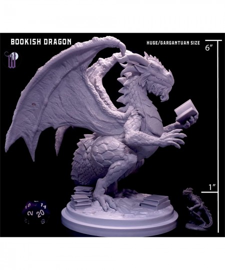 Fantasy Bookish Dragon Miniature - Huge Size 6" for DND Miniatures 28mm Bulk D&D Dungeons and Dragons Miniatures I for DND Mi...