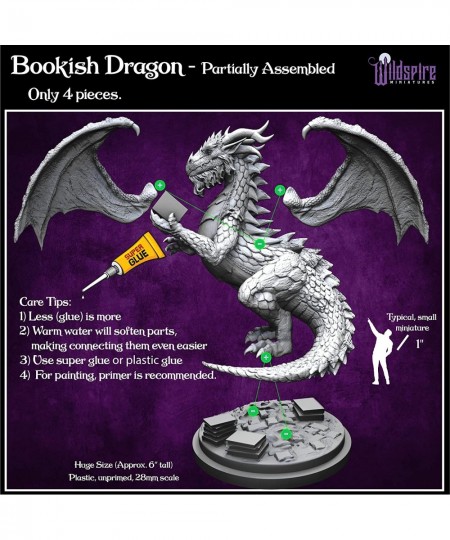 Fantasy Bookish Dragon Miniature - Huge Size 6" for DND Miniatures 28mm Bulk D&D Dungeons and Dragons Miniatures I for DND Mi...