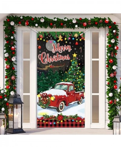 Christmas Door Covers Christmas Red Truck Door Cover with Rope Merry Christmas Door Cover Decoration Xmas Buffalo Plaid Door ...