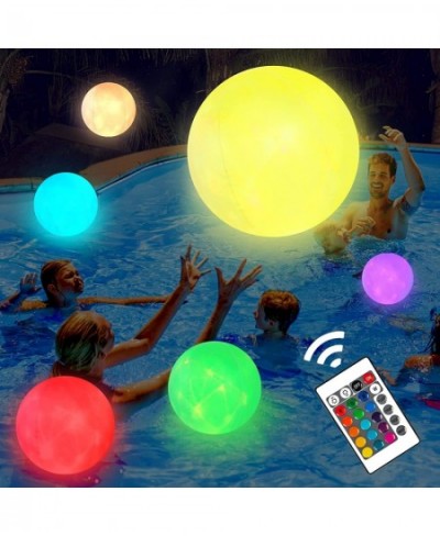 Pool Toys 16" Light Up Beach Ball Waterproof Inflatable Led Beach Ball with 16 Colors 4 Light Modes Glow Pool Ball for Pool P...