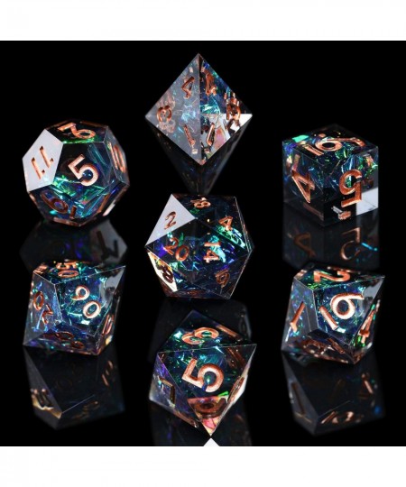 DND Dice Set Handcrafted Designer 7-Die Polyhedral RPG Dice Set with Sharp Edges and Beautiful Inclusions for Aesthetic Consc...