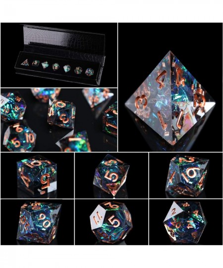 DND Dice Set Handcrafted Designer 7-Die Polyhedral RPG Dice Set with Sharp Edges and Beautiful Inclusions for Aesthetic Consc...