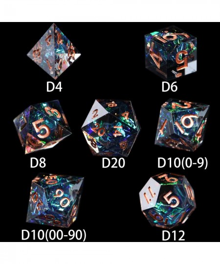 DND Dice Set Handcrafted Designer 7-Die Polyhedral RPG Dice Set with Sharp Edges and Beautiful Inclusions for Aesthetic Consc...