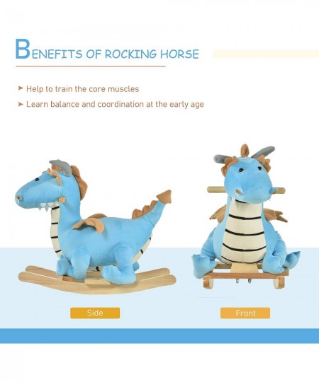 Kids Plush Ride-On Rocking Horse Toy Dinosaur Ride Rocking Chair with Realistic Sounds for18-36 Months Blue $115.79 - Rocking...