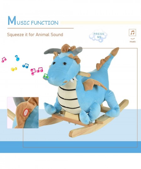 Kids Plush Ride-On Rocking Horse Toy Dinosaur Ride Rocking Chair with Realistic Sounds for18-36 Months Blue $115.79 - Rocking...