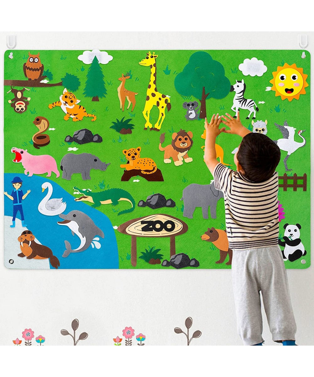 Zoo Animal Felt Story Board Set 3.5Ft 42Pcs Preschool Safari Themed Storytelling Flannel Jungle Wild Woodland Animals Early L...