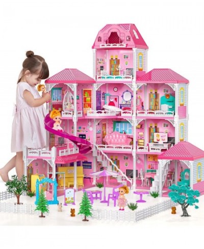 Dream House Doll House 7-8 for Girls - 4-Story 12 Rooms Playhouse 4-5 Year Old w/ 2 Dolls Dollhouse Furniture Accessories Pre...