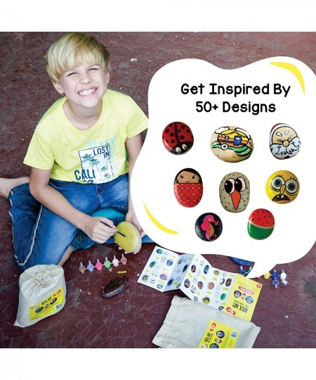 Rock Art Kit | Creative Reusable Rock Painting Kit for Kids | Indoor Art & Craft Kit with Paints & Paintbrush | Birthday Gift...