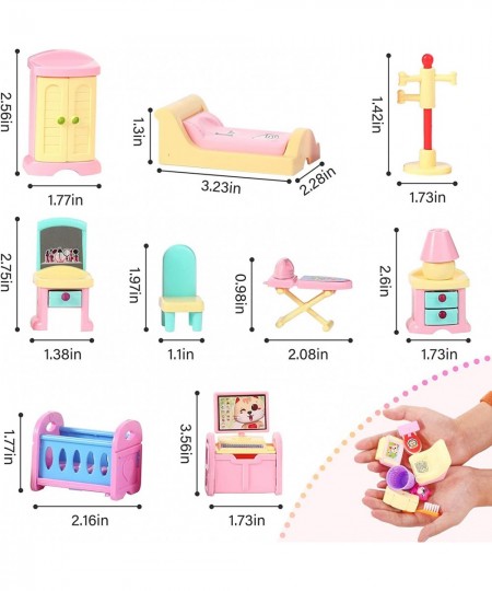 59 Pcs Miniature Dollhouse Furniture Accessories Living Room Dining Room Bedroom Bathroom House Furniture Doll Housework Clea...