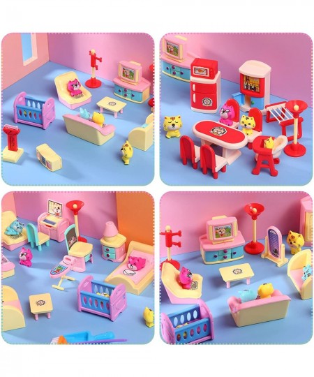 59 Pcs Miniature Dollhouse Furniture Accessories Living Room Dining Room Bedroom Bathroom House Furniture Doll Housework Clea...