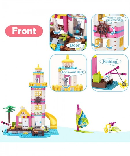 Girls Friends Lighthouse Building Toys Seaside Villa Building Sets 412 Pieces Beach Fun with Friends Fishing Surfing Summer H...