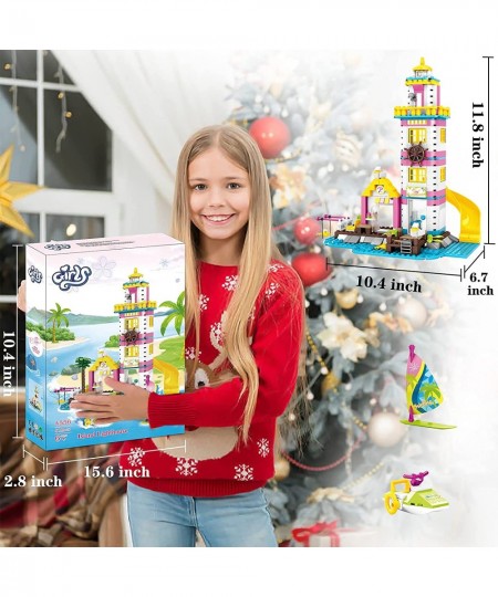 Girls Friends Lighthouse Building Toys Seaside Villa Building Sets 412 Pieces Beach Fun with Friends Fishing Surfing Summer H...