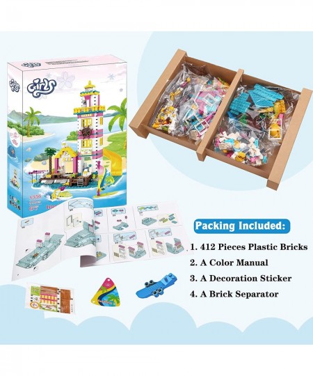 Girls Friends Lighthouse Building Toys Seaside Villa Building Sets 412 Pieces Beach Fun with Friends Fishing Surfing Summer H...