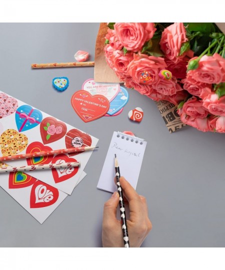 96 Valentines Day Stationery Set with Notebook Pencils Erasers Gift Tags & Treat Bags for Valentine Party Favors Kids Classro...