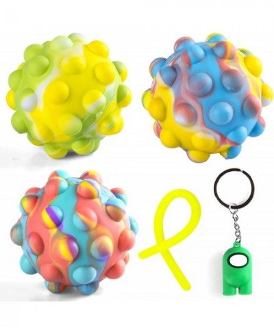 Pop Ball Fidget Toy Pack – Premium Push Toy Set with 3pcs 3D Pop Stress Ball Fidget String and Among It Keychain - Stress Rel...