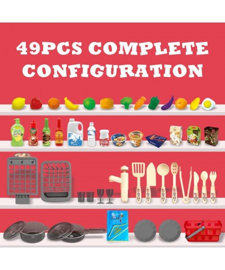 Kitchen Play Set for Kids - 49PCS Pretend Cooking Playset Accessories with Pot and Pan Dish Rack Play Sink Pretend Play Food ...