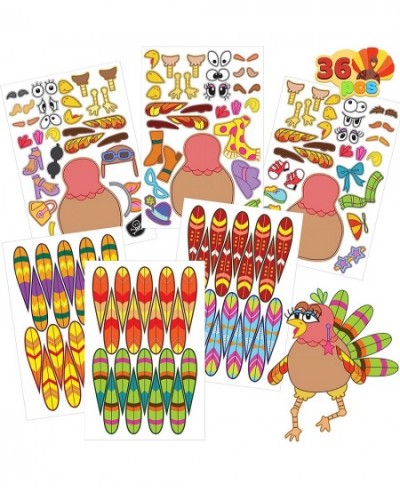 36 Pcs Thanksgiving Make-a-Turkey Sticker Crafts for Kids DIY Turkey Stickers with Different Designs Thanksgiving Activities ...